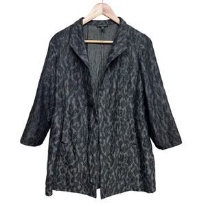 Eileen Fisher Petite Silk Blend Animal Print Jacquard Jacket PS – Gray Black